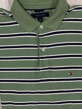 Tommy Hilfiger Green, Black and White Striped Polo Mens XL
